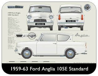 Ford Anglia 105E Standard 1959-63 Place Mat, Medium